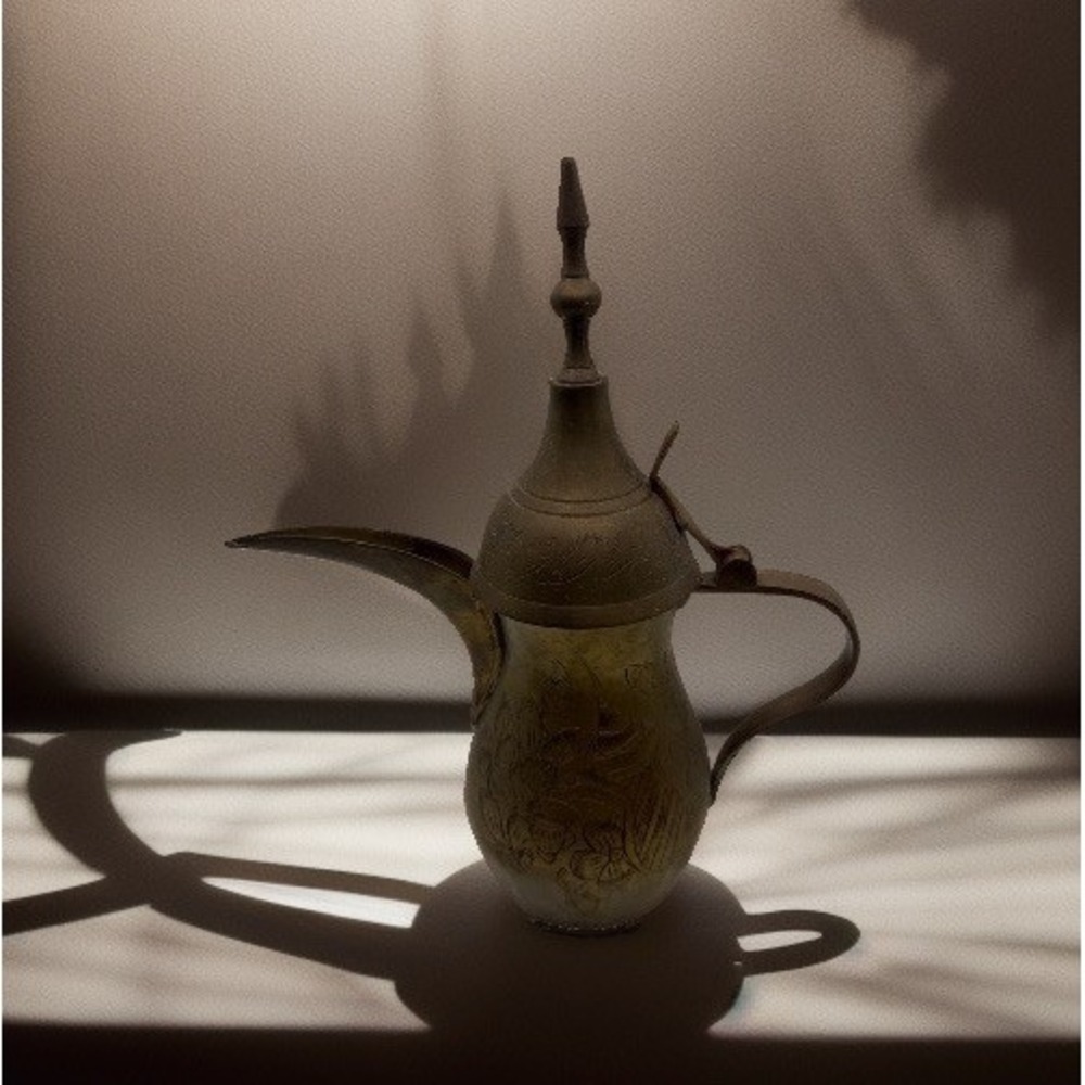 Vintage Brass Dallah Arabic Coffee Tea Pot Antique Carving Flowers Metal